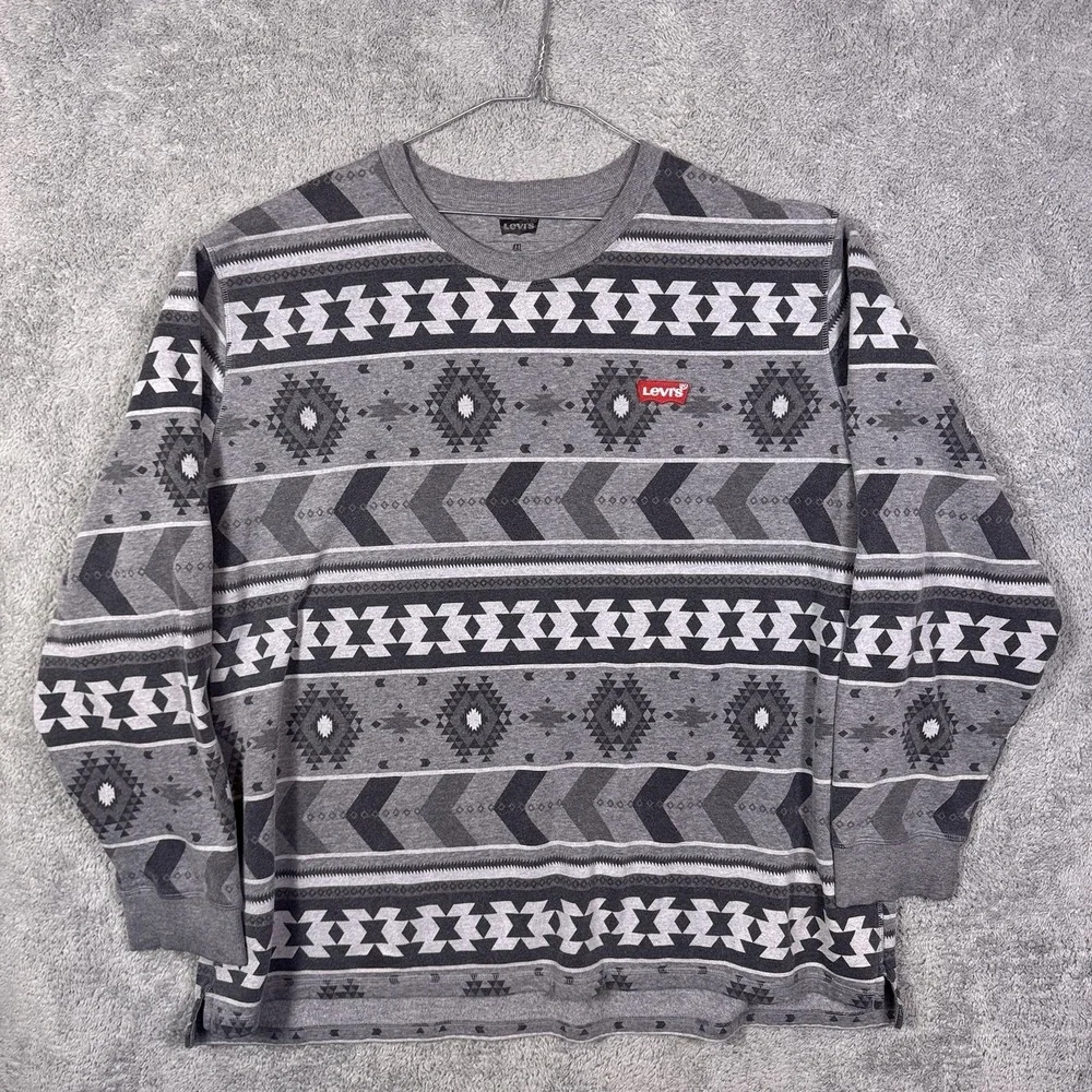 Levi Strauss Sweatshirt Mens 4XL XXXXL‎ Fleece Pullover Aztec All Over Print